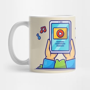 Online Music Video On Tablet Cartoon Vector Icon Illustration Mug